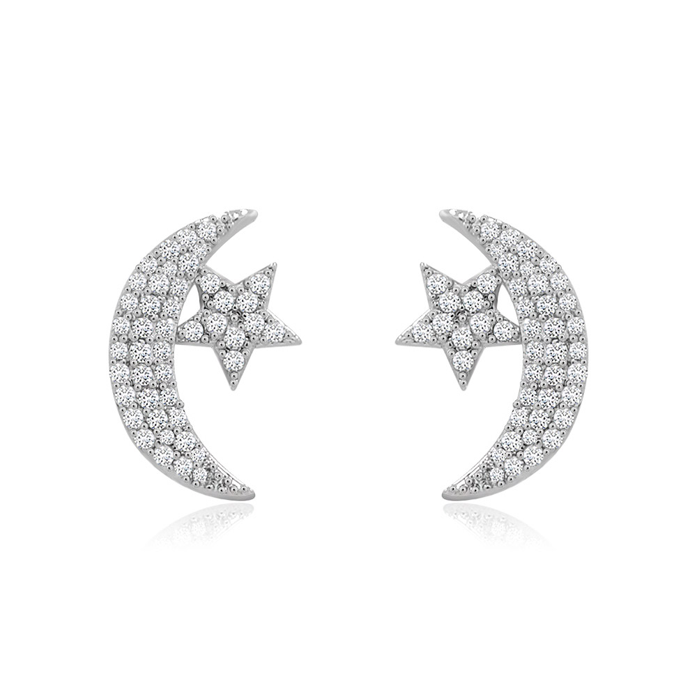 Moon And Star Cubic Post Earring
